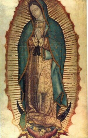 Why is Our Lady of Guadalupe wearing a black girdle?